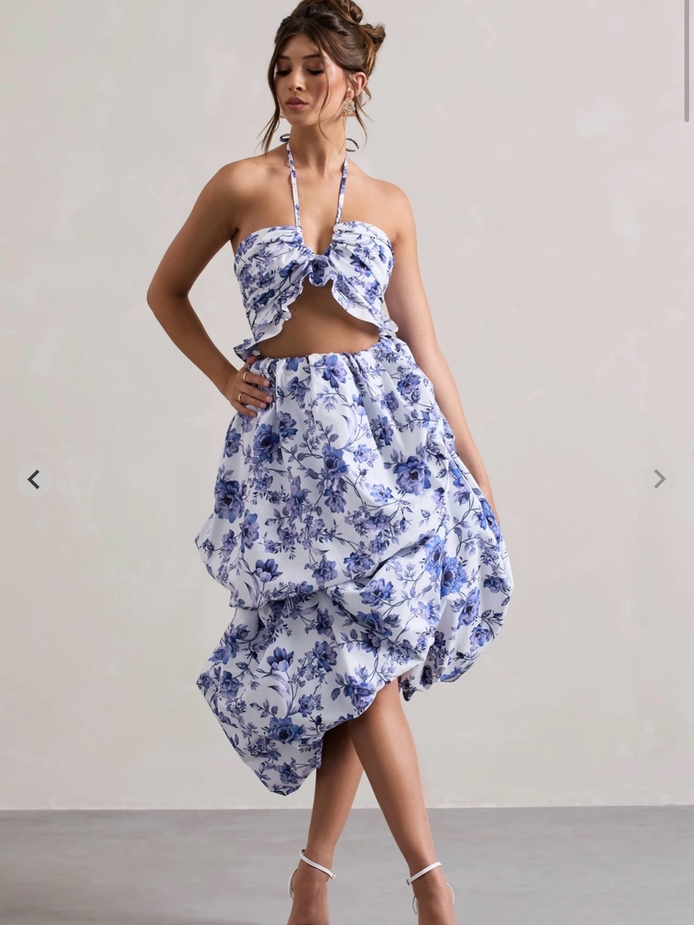 Club L London Blue Floral High-Low Tiered Skirt